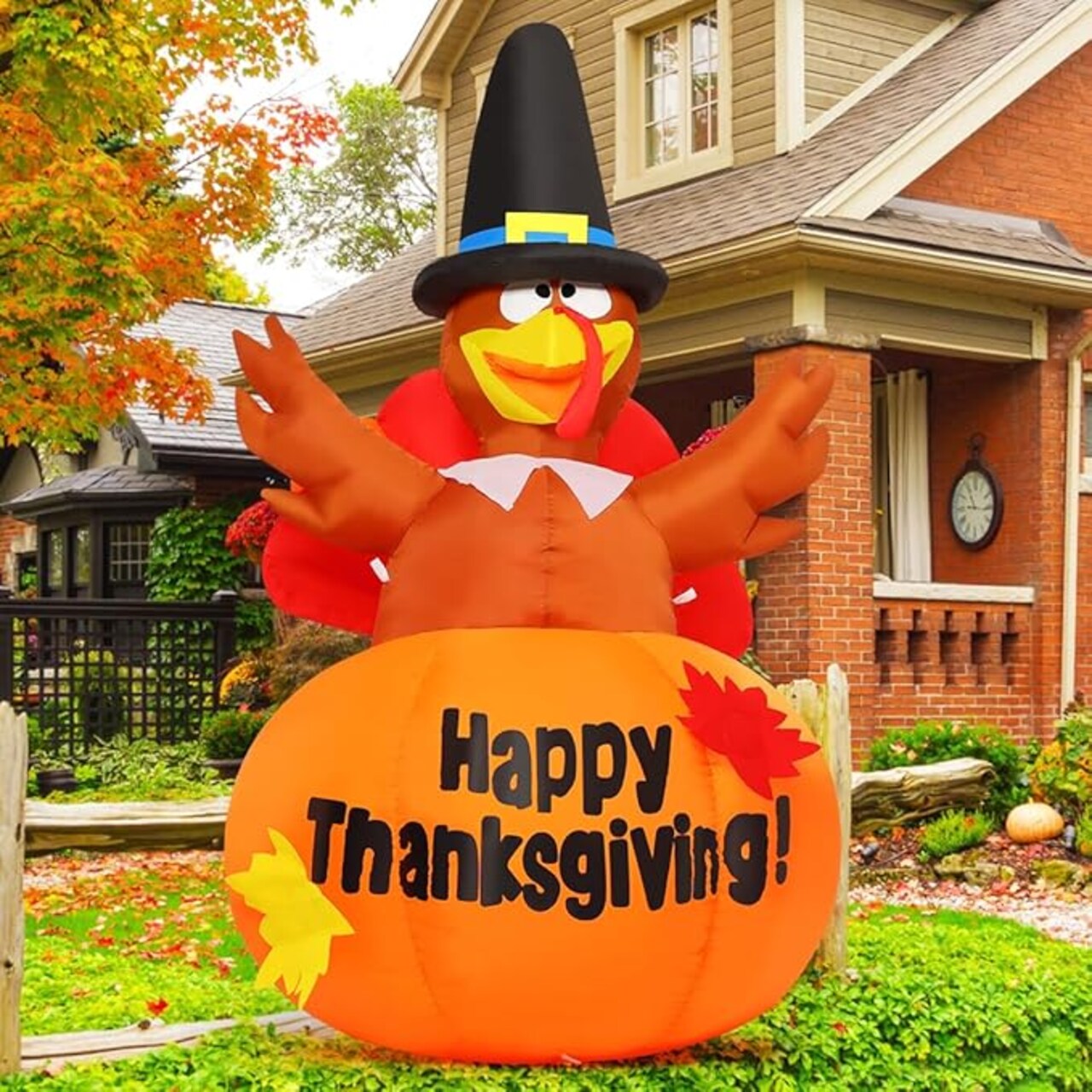 GOOSH 6 Ft Thanksgiving Inflatables Turkey Blow Up Yard Ghost with Built-in LEDs